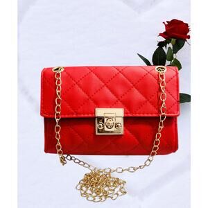 Purse Red Mini Crossbody Bag with Gold Chain